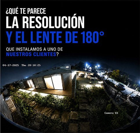 Vista panorámica nocturna de 180 grados captada por cámara de seguridad